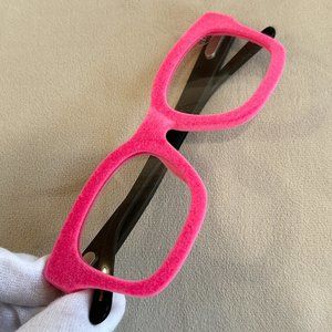 Hot Pink Velvet-Rimmed Readers, Luxury Eyeglasses, Hypoallergenic-Wayfarer Style